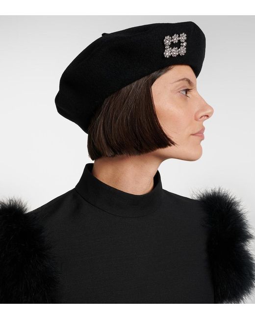 Roger Vivier Black Embellished Wool Beret