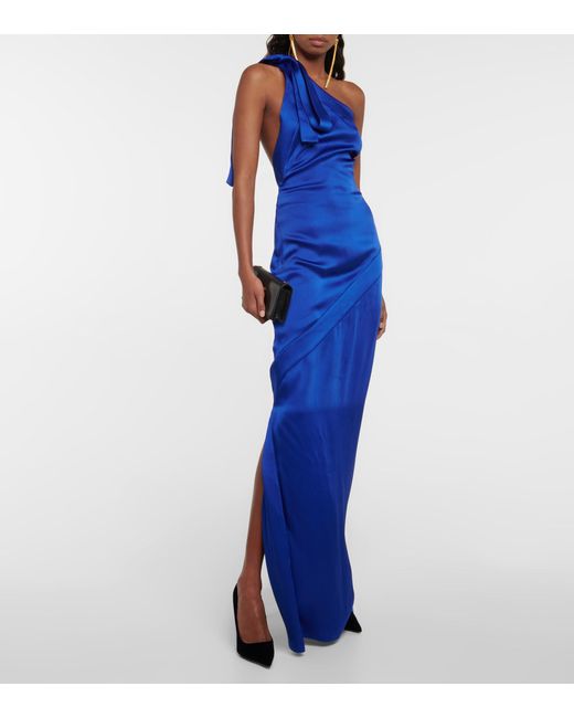 Tom Ford One-shoulder Satin Gown in Blue | Lyst