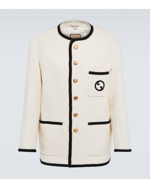 Gucci White Embroidered Tweed Jacket for men