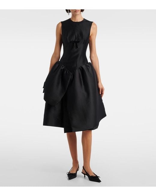 ShuShu/Tong Black Bow-Detail Midi Dress