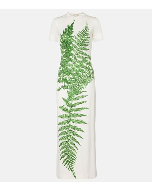 Oscar de la Renta Green Fern Printed Jersey Dress