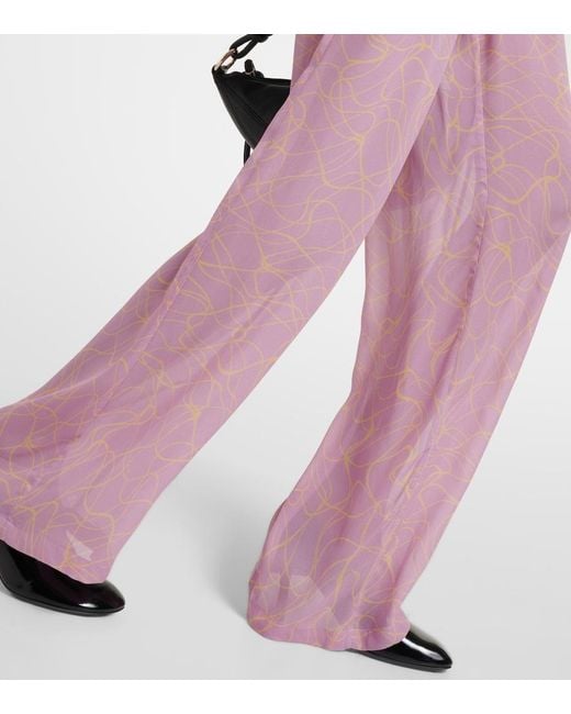 Dries Van Noten Pink Printed Wide-Leg Pants