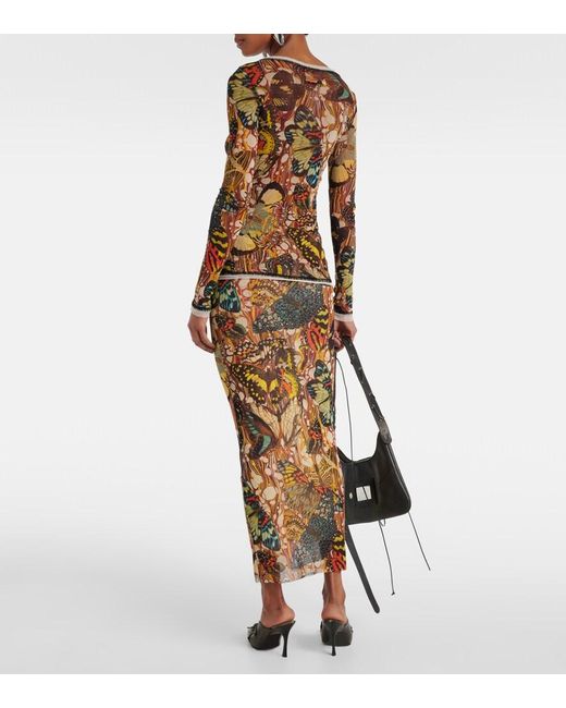 Jean Paul Gaultier Brown Printed Lace-Trimmed Mesh Top