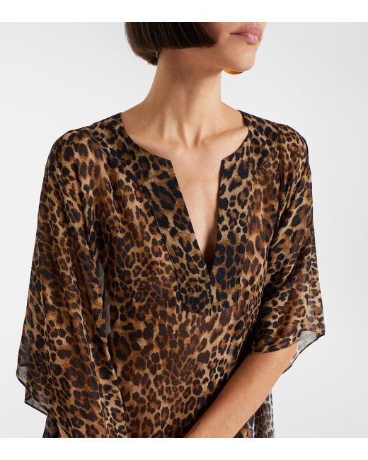 Nili Lotan Brown Erica Leopard-Print Semi-Sheer Silk Kaftan