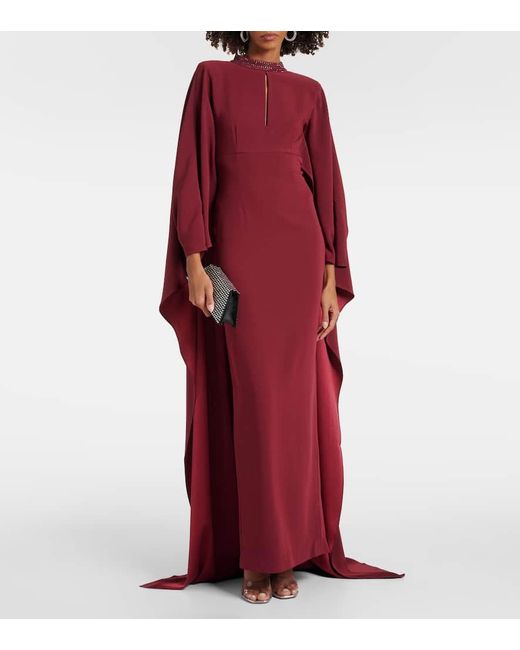 Roland Mouret Red Caped Crystal-embellished Gown