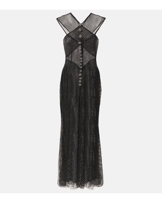 Self-Portrait Black Embellished Fishnet Maxi Dress