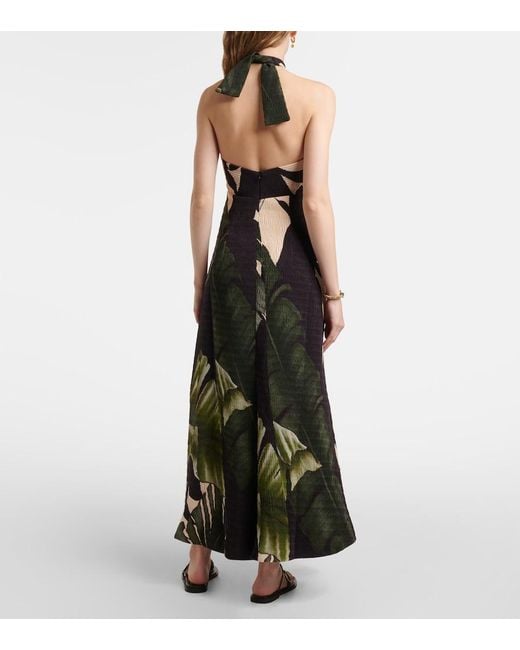 Johanna Ortiz Green Printed Halterneck Maxi Dress