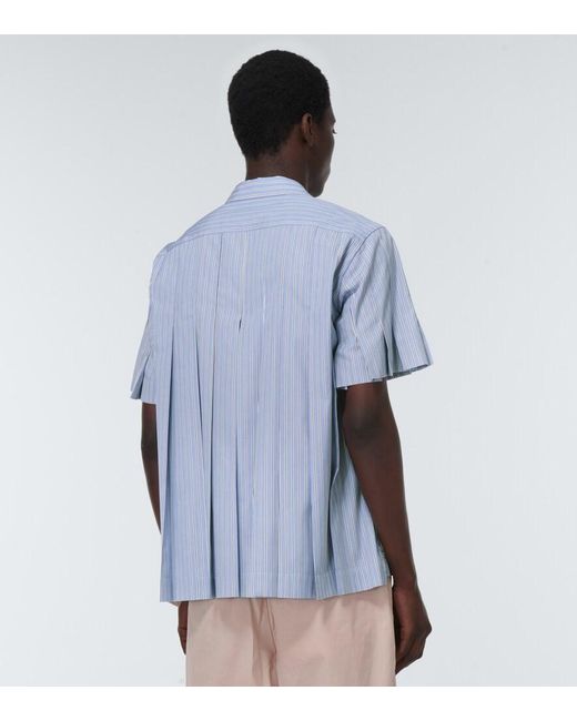 Sacai Blue Striped Cotton Shirt for men