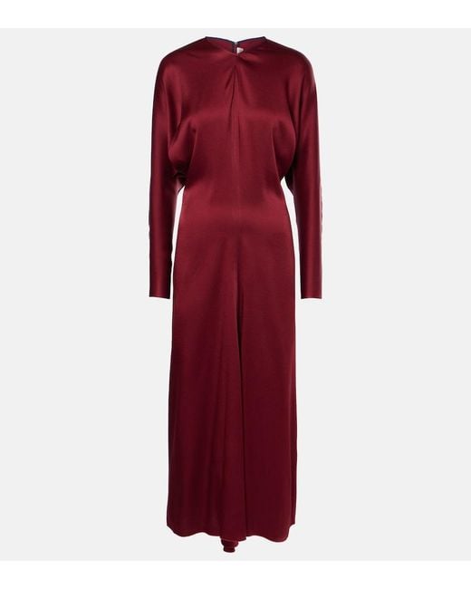 Victoria Beckham Red Draped Crepe Satin Midi Dress