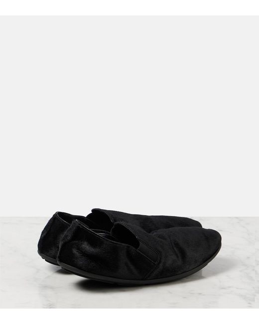 The Row Black Vincit Pony Hair Slip-On Shoes