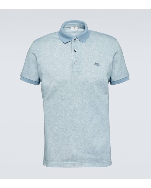 Etro Blue Paisley Cotton Polo Shirt for men