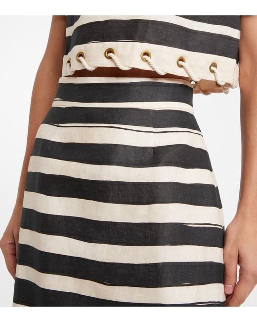 Zimmermann Black Rebellion Striped Linen Midi Skirt