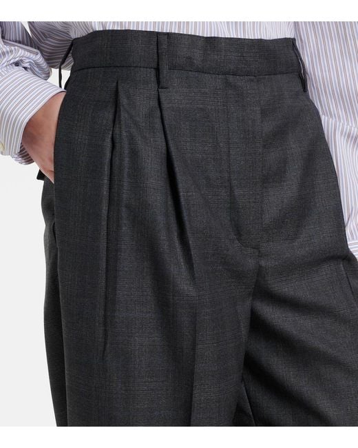 Prada Blue Checked Wool Wide-Leg Pants