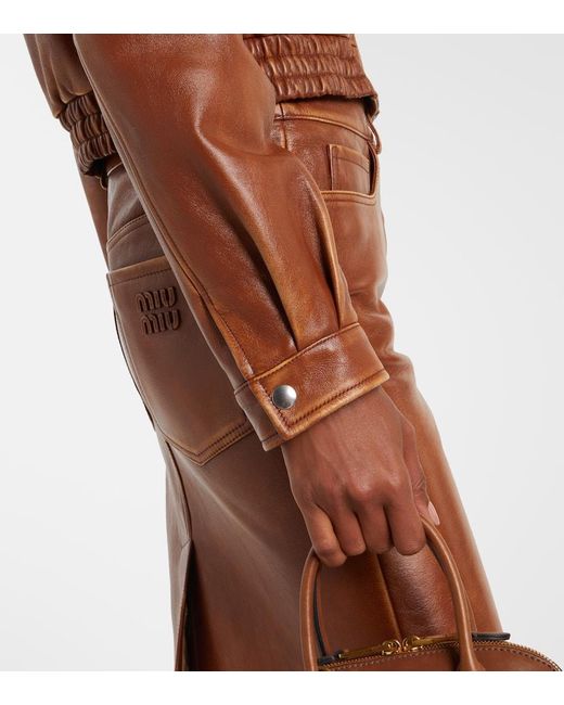 Miu Miu Brown Shearling-Trimmed Leather Jacket