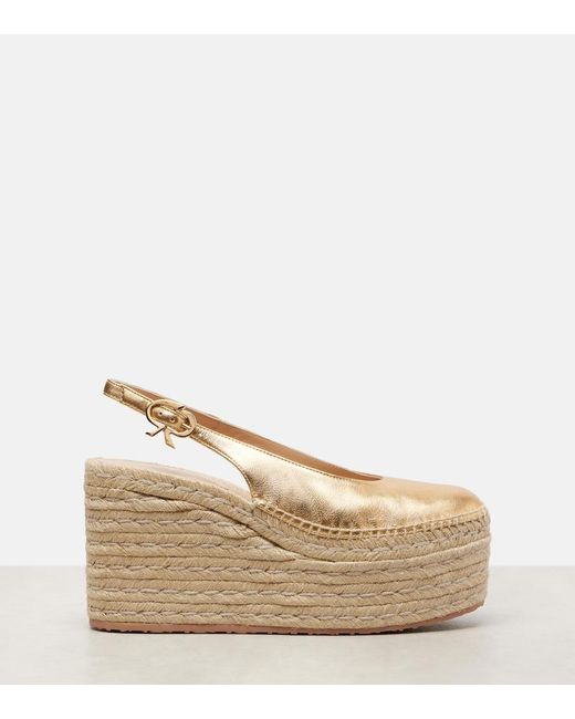 Gianvito Rossi Natural Metallic Leather Espadrille Wedges