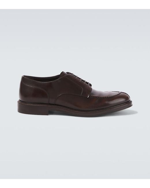 Brunello Cucinelli Brown Leather Derby Shoes for men