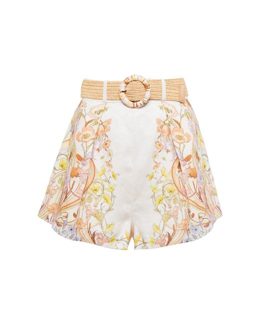 Zimmermann High-waisted Floral Linen Shorts | Lyst
