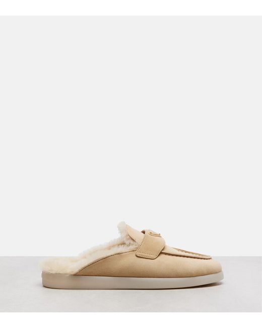 Prada Natural Shearling-Lined Suede Mules