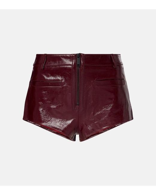 Self-Portrait Red High-Rise Leather Shorts