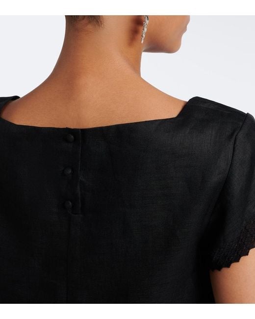 Posse Black Alfie Cropped Embroidered Linen Top