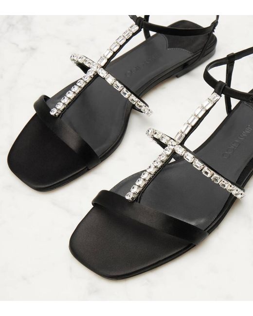 Jimmy Choo Black Sandalen Gwyn Aus Satin Mit Kristallen