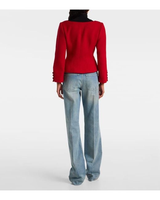 Valentino Red Bow-Detail Cropped Wool-Blend Tweed Jacket