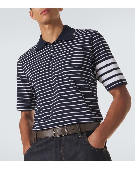 Thom Browne Blue 4-Bar Striped Cotton Polo Shirt for men