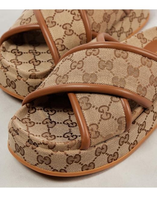 Mules Clarice Gg En Toile Gucci en coloris Brown