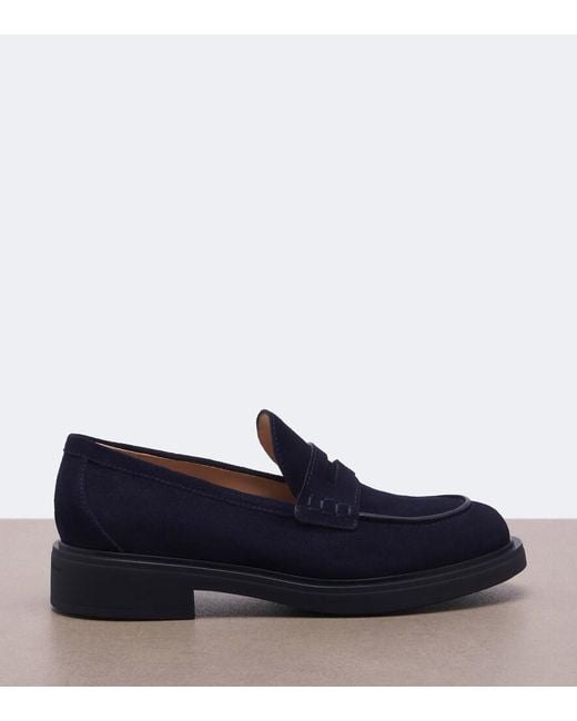 Gianvito Rossi Blue Suede Penny Loafers