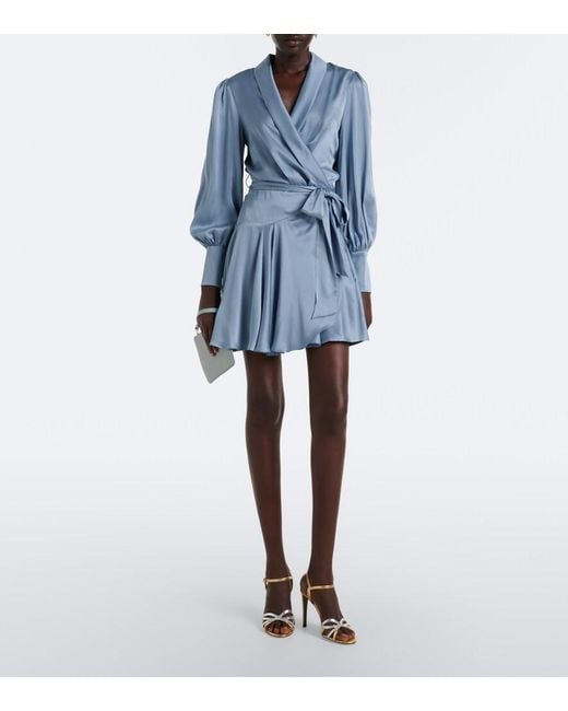 Zimmermann Blue Silk Satin Wrap Dress