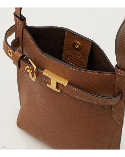 Tod's Brown T Timeless Leather Phone Pouch