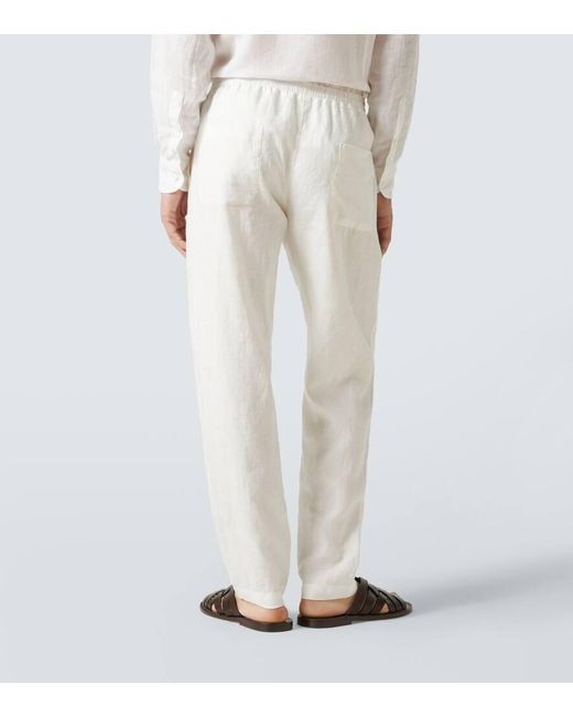 Thom Sweeney White Linen Straight Pants for men
