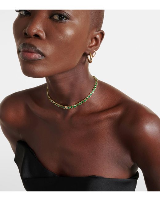 18kt gold necklace with emeralds and diamonds in metallic Shay