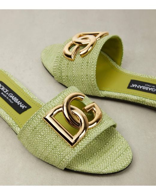 Dolce & Gabbana Green Logo Raffia Slides