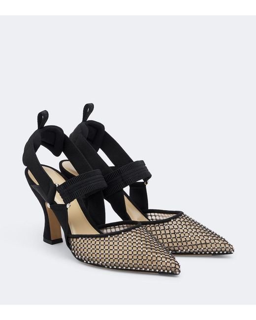Fendi Black Colibri Embellished Mesh And Suede Pumps