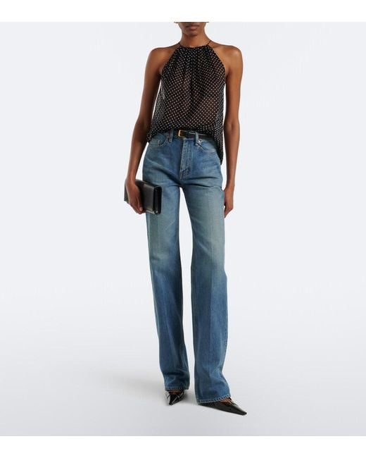 Nili Lotan Gray Nikki Halterneck Polka-Dot Silk Top