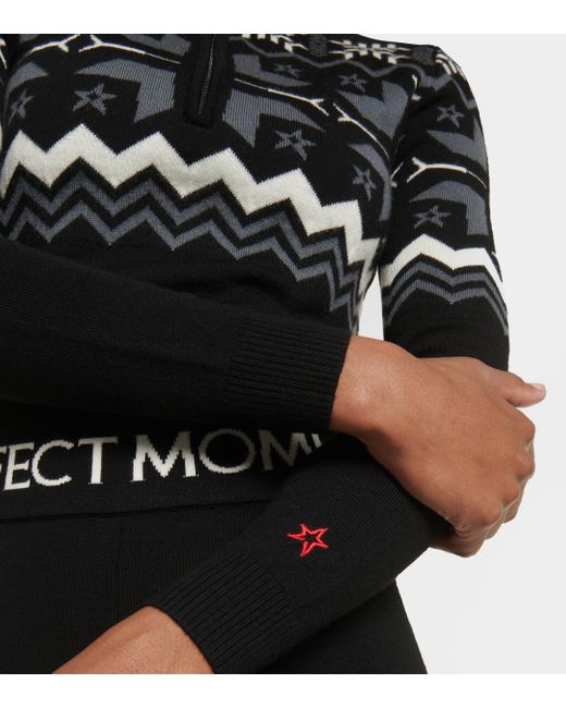 Perfect Moment Black Nordic Intarsia Wool Half-zip Sweater
