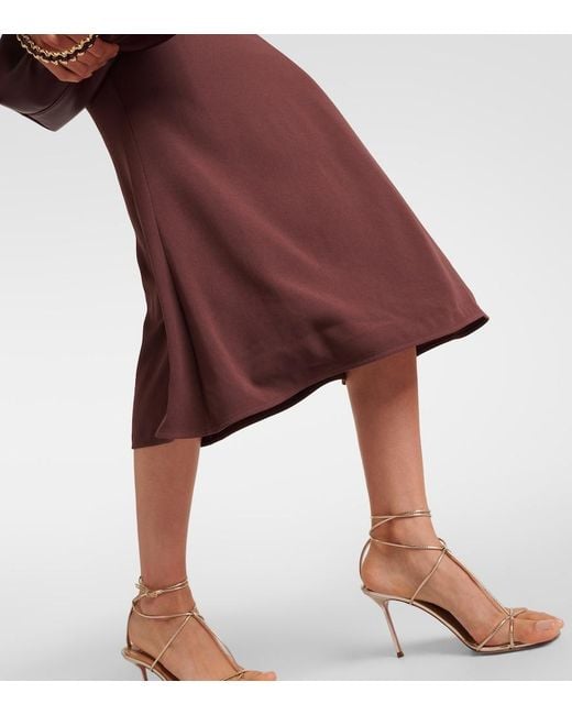 Roland Mouret Purple Gathered Crepe Satin Midi Dress