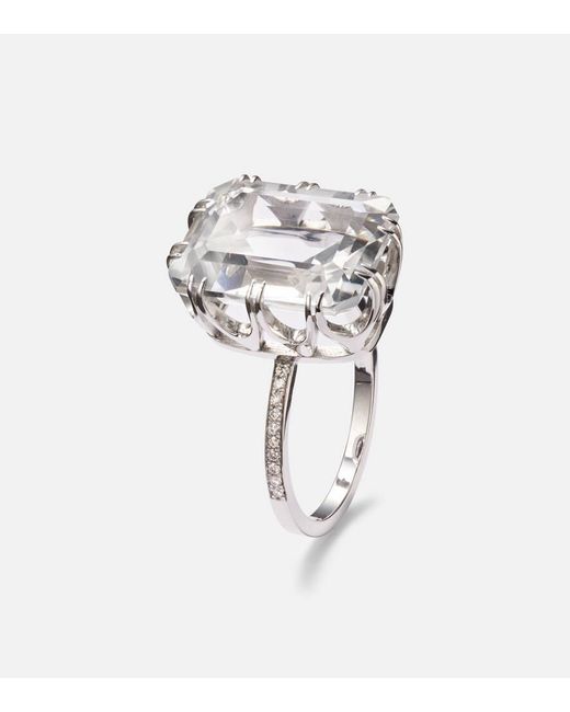 Ileana Makri White Oblong 18Kt Ring With Topaz And Diamonds