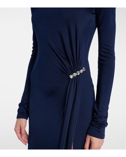 David Koma Blue Crystal-Embellished Gathered Midi Dress