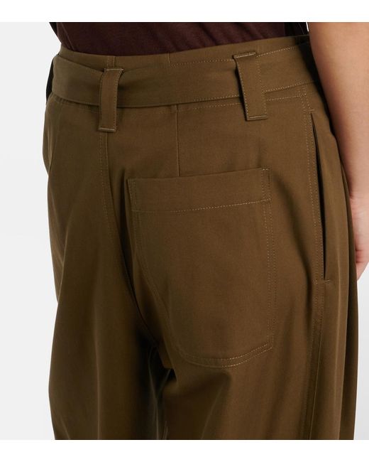 Loewe Brown Belted Pleated High-Rise Cotton And Silk Wide-Leg Pants