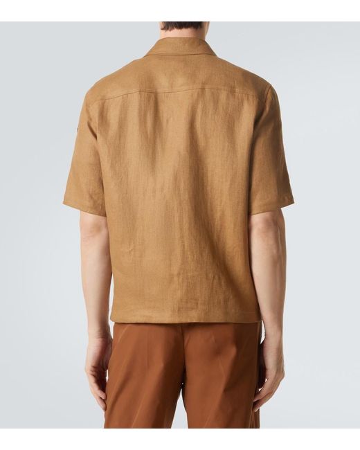 Moncler Brown Linen Twill Zip-Up Shirt for men
