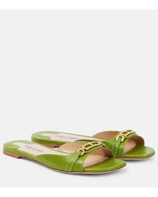 Tom Ford Green Whitney Snake-Effect Leather Slides