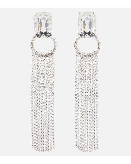 Alessandra Rich White Crystal-embellished Drop Earrings