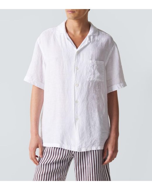 Fedeli White Linen Bowling Shirt for men