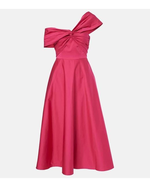 Roland Mouret Pink Gathered Cotton-Blend Midi Dress