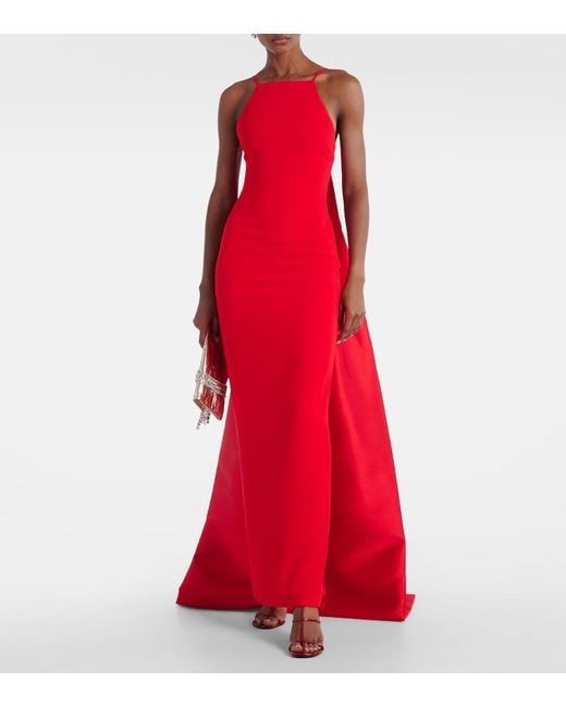 Solace London Red Ulla Caped Crepe And Satin Gown