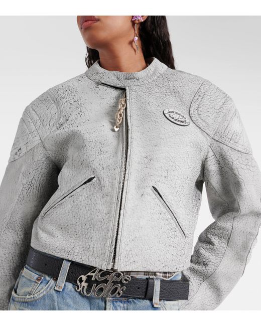 Acne Gray Cropped Leather Jacket