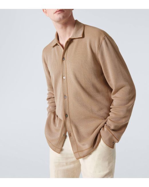 Zegna Brown Cotton And Silk Jacquard Shirt for men