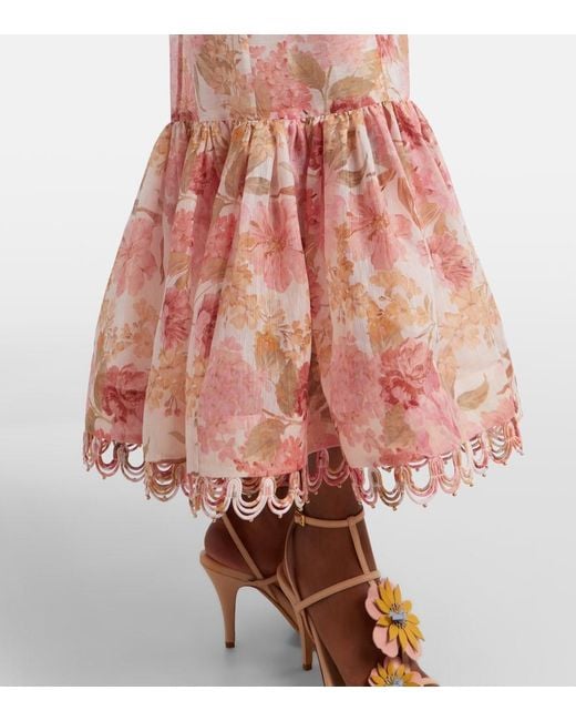 Zimmermann Pink Como Floral Linen And Silk Midi Dress